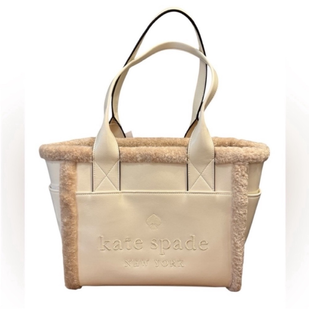 kate spade jett tote faux shearling meringue